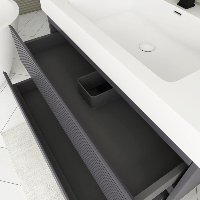 Meuble-lavabo mural simple 36 po gris avec plateau en acrylique intégré