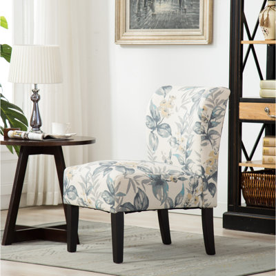 Chaise d'appoint en tissu imprimé à motif de feuilles bleues, fauteuil sans accoudoirs moderne à motif serré