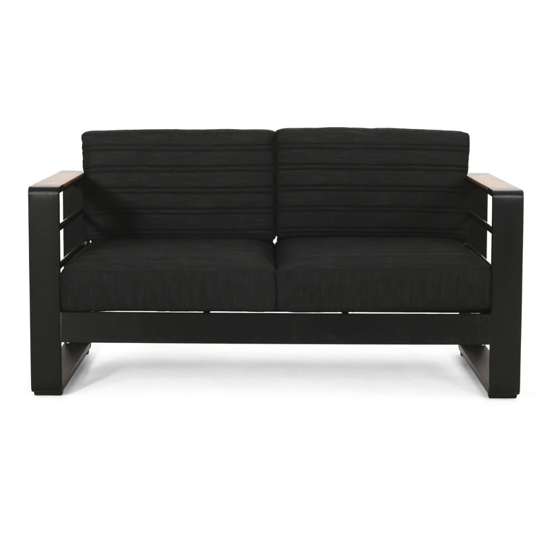 Extérieur en aluminium avec tissu gris résistant aux intempéries - Structure et coussins noirs