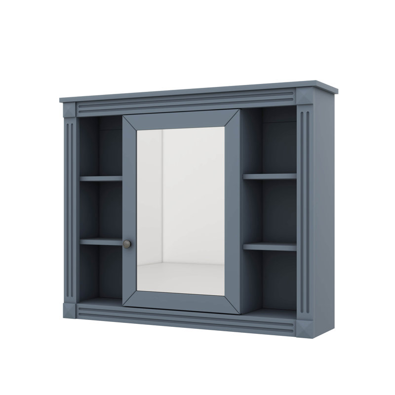 Armoire de rangement murale de salle de bain moderne 35 "x 28" avec miroir 6 tablettes ouvertes, Bleu