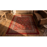 Red Antique Tribal Paisley Pattern Small Scatter Size Turkish Oushak Area Rug