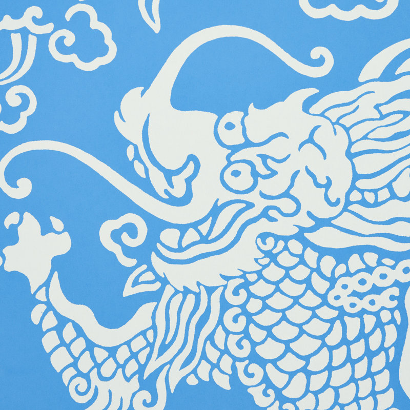 Ruan Dragon Damask Wallpaper, Blue