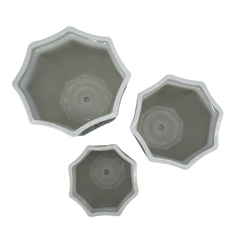 Ensemble de 3 pots de fleurs en céramique de style chinoiserie (7,5 po, 10 po et 13 po)