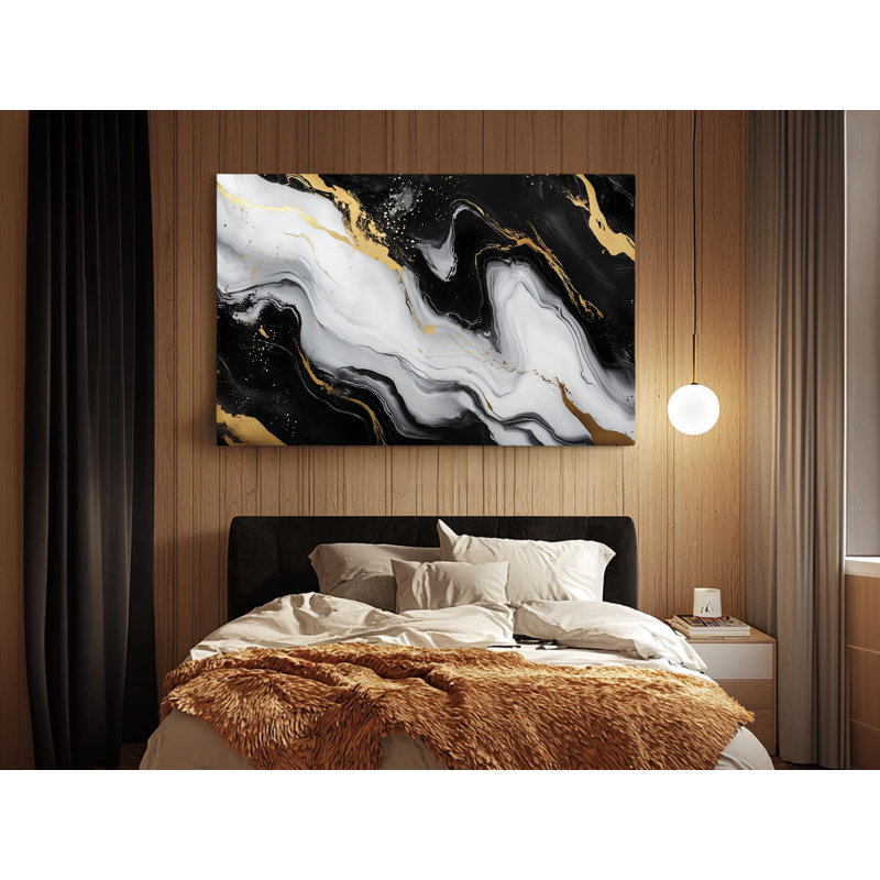 Marbre abstrait noir et blanc sur toile de haute qualité - décoration murale fabriquée à la main - art élégant - cadeau - décoration murale, reproduction de peinture
