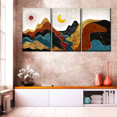 " Textured Mountain Landscape Abstract " 3 - Pieces