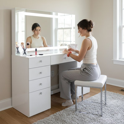 Boahaus Ketevan Extra-Large Makeup Vanity with Lights Bulbs Built-in and Big Mirror by Boahaus LLC