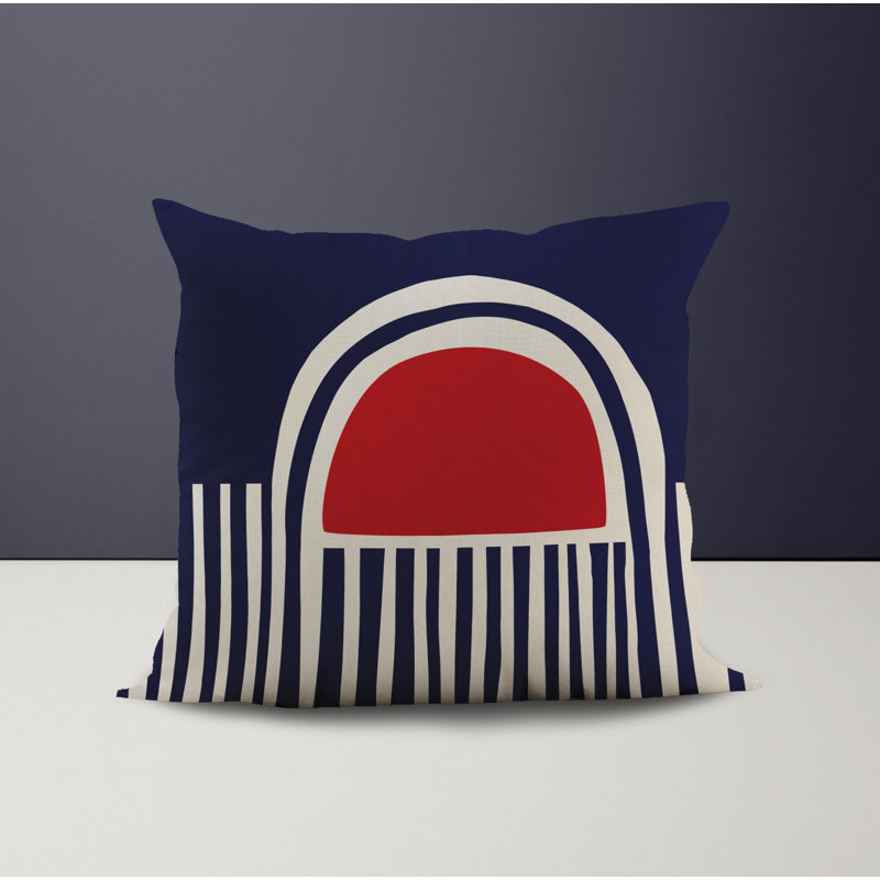 Jeté carré en polyester intérieur / extérieur, L 15 po x H 15 po, Rouge / bleu marine