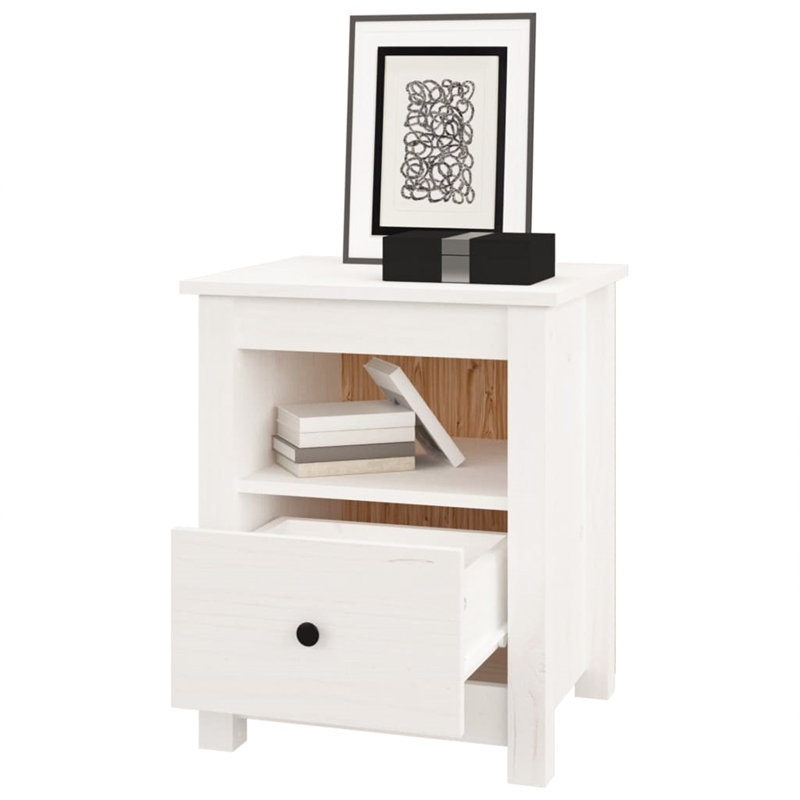 Bedside Cabinet 40X35x49 Cm Solid Wood Pine, White/Natural