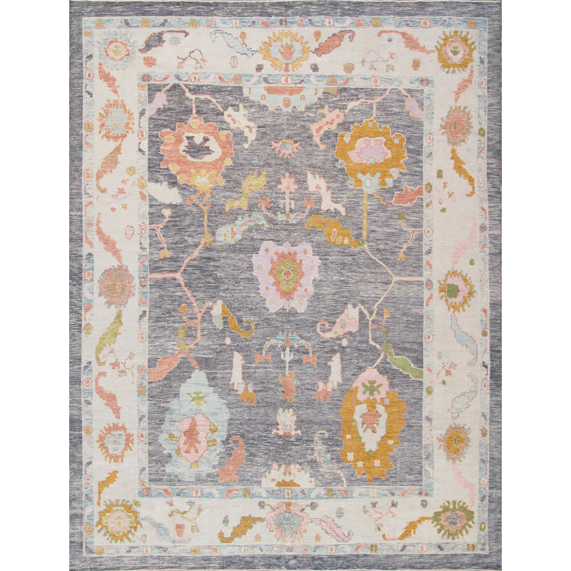 Oushak Hand Knotted Wool Oriental Area Rug in Gray/Ivory/Yellow