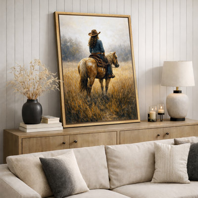 Illustration de paysage de prairie à cheval Western, photos de salon, impression sur toile giclée sur toile encadrée