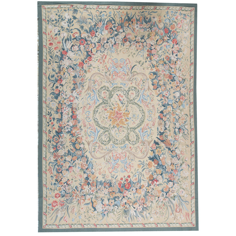 Hand-Knotted High-Quality Beige and Blue Area Rug