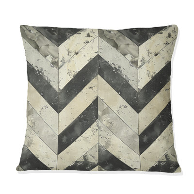 Beige Grey  Herringbone Print II - Modern Throw Pillow