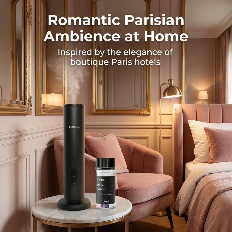 Huile pour diffuseur de parfum Scentia Paris Muse Hotel - Parfum de luxe inspiré par Hotel Costes Paris - 50 ml - Mélange d'huiles essentielles de rose, de bois de santal et de clou de girofle pour la maison, le bureau et les diffuseurs d'aromathérapie