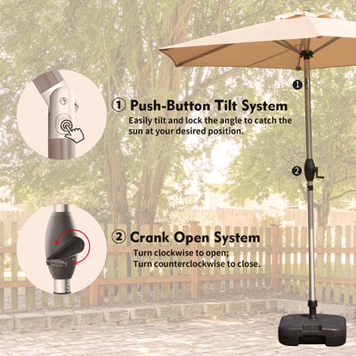 Parasol de patio, parasol de table d'extérieur avec bouton-poussoir inclinable et manivelle, parasol imperméable avec protection contre les rayons UV