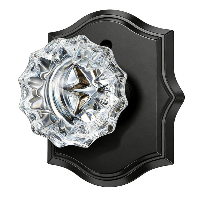 Boutons de porte d'intimité en cristal avec rosette arquée