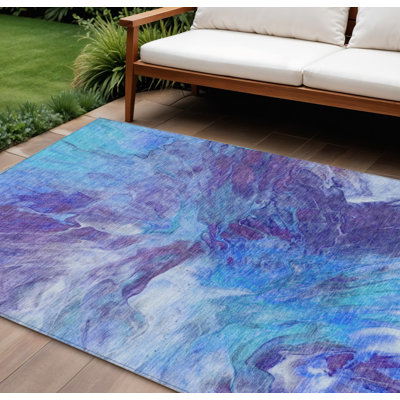 Tapis d'extérieur lavable abstrait bleu marine 10 pi x 14 pi