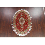 Tapis ovale rouge noué à la main de conception unique 4 pi 3 po x 6 pi 4 po Lucie-Jane
