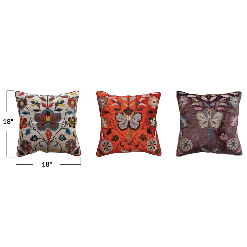 Velvet Botanical Embroidered Square Pillow Set
