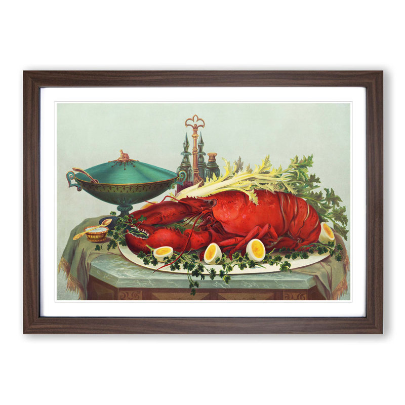 Still Life with Lobster - Picture Frame Art Print, Walnut Framed, 27cm H x 36cm W x 2cm D
