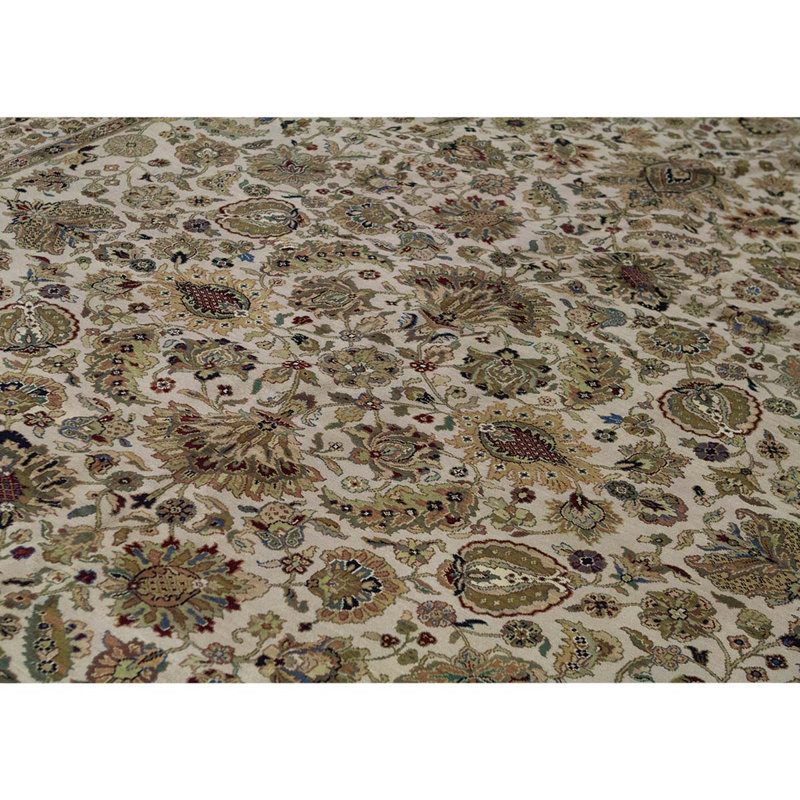 Tapis unique noué à la main beige / blanc / brun de haute qualité