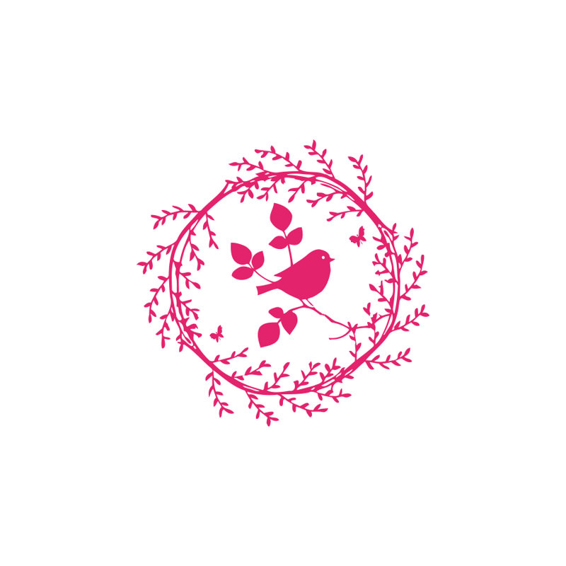 Décalcomanie murale oiseau sur le branchement, Rose vif