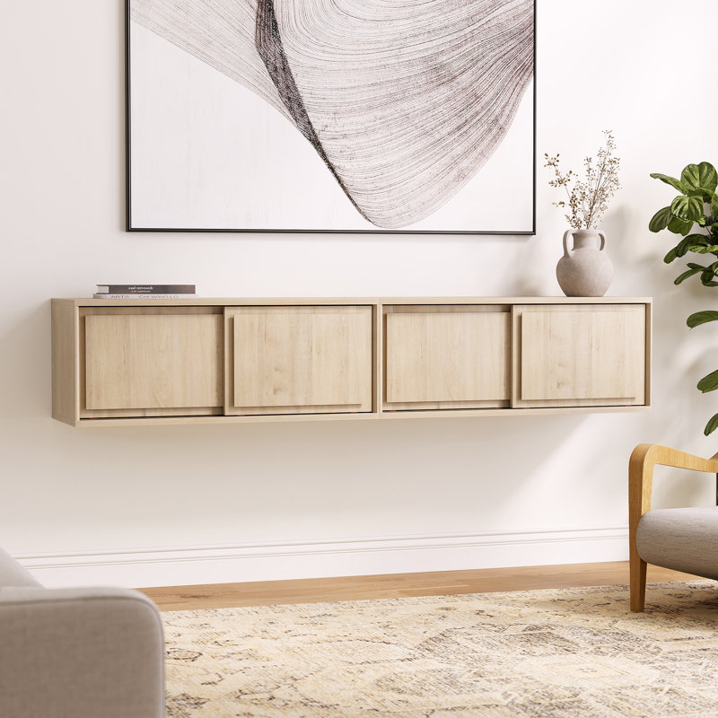 Floating TV Stand, Wall Mounted Cabinet With Sliding Doors For Living Room, Modern Handless Nightstands Bedside Table For Bedroom