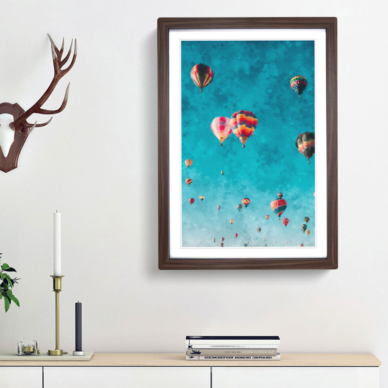 Hot Air Balloons on the Rise - Picture Frame Graphic Art Print, 33cm H x 24cm W x 2cm D, Walnut Framed