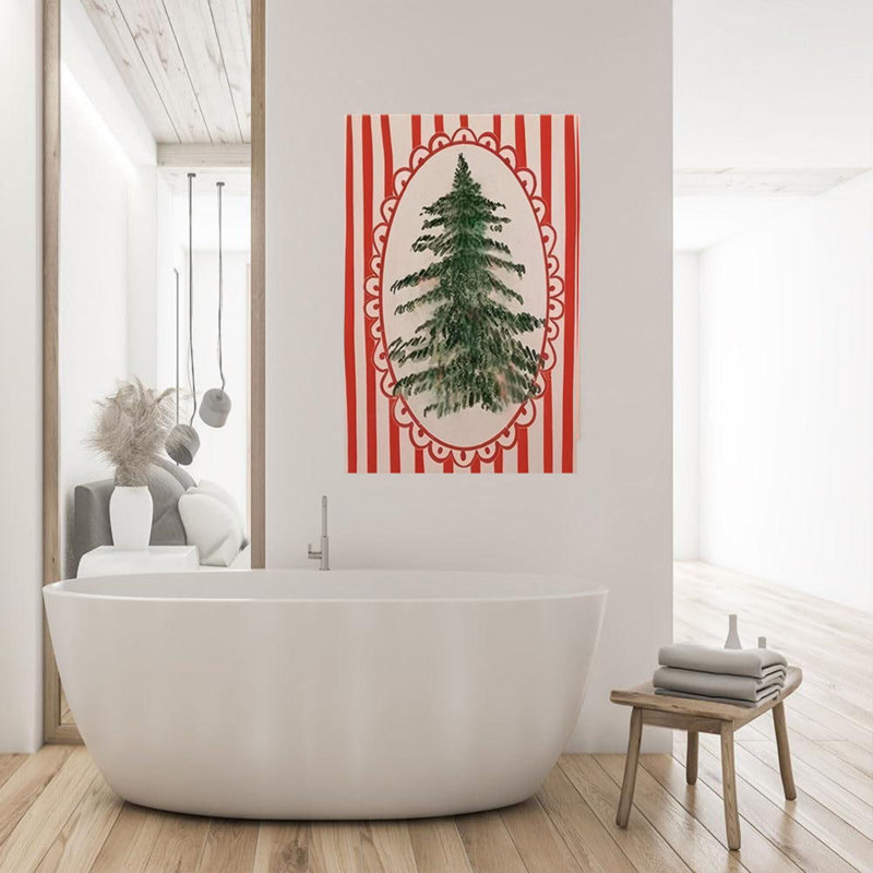 Arbre de Noël à rayures rouges et blanches avec encadrement 24 po x 36 po