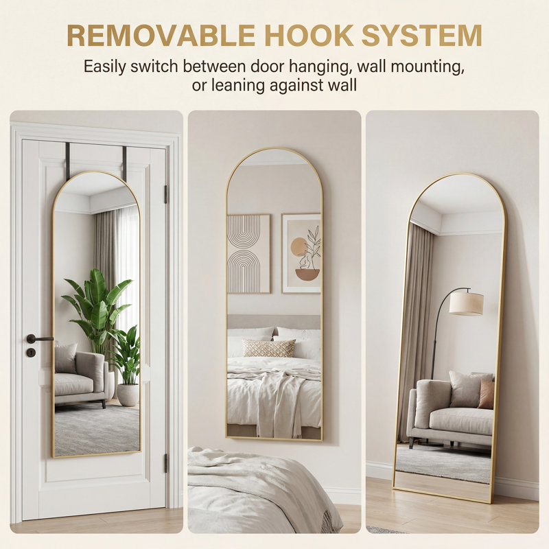14 x 47 Over The Door - Full Length Hanging Mirror, Aluminum Alloy Framed Wall-mounted Full Length Mirror, Black