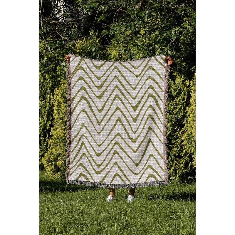 Jeté en coton Zig Zagg, Chartreuse, 60 po x 80 po