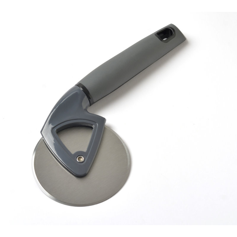 Gray Stainless Steel Pizza Wheel Cutter with Ergonomic Handle