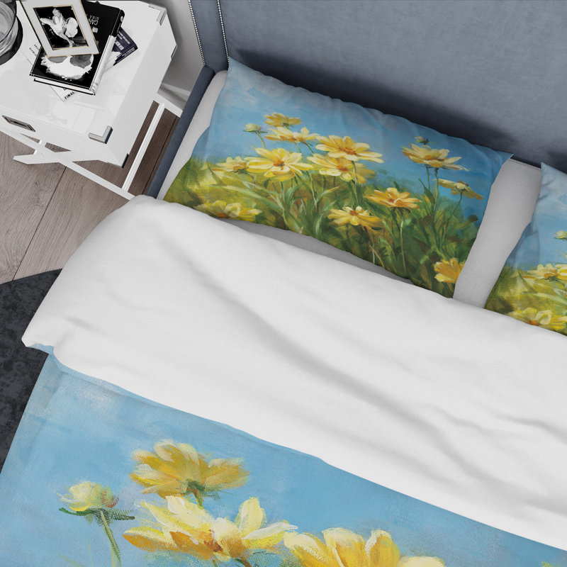 Summer Field I - Traditional Duvet Cover Set - Microfiber Polyester, Full/Queen Duvet Cover + 2 Shams