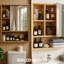 Wooden Bathroom Wall Storage Cabinet Organiser With Mirror