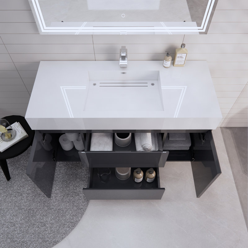 Babajide Bathroom Vanity with Acrylic Top, High Gloss Gray