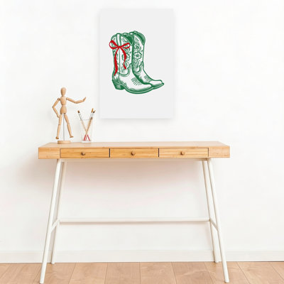 Festive Cowboy Boots Classic Rustic Abstract Winter Wall Art Print