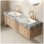 Meuble-lavabo flottant 60 po à double cuve 60 po, armoire en contreplaqué avec 2 tiroirs et portes, plateau en pierre frittée gris clair et 2 lavabos en céramique, grain de bois de chêne blanc, pré-assemblé-133709775