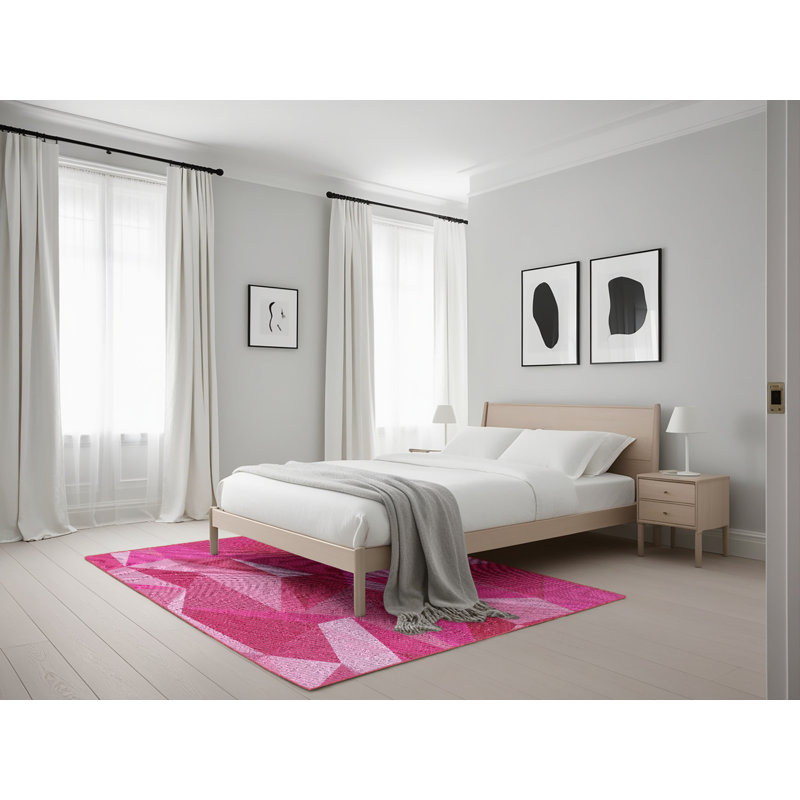 Tapis rose tissé à la machine, Rectangle 5 pi x 7 pi