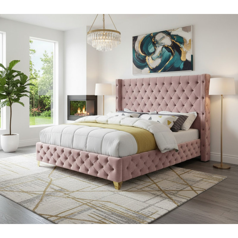 Dymonique Velvet Bed, Pink Velvet, King
