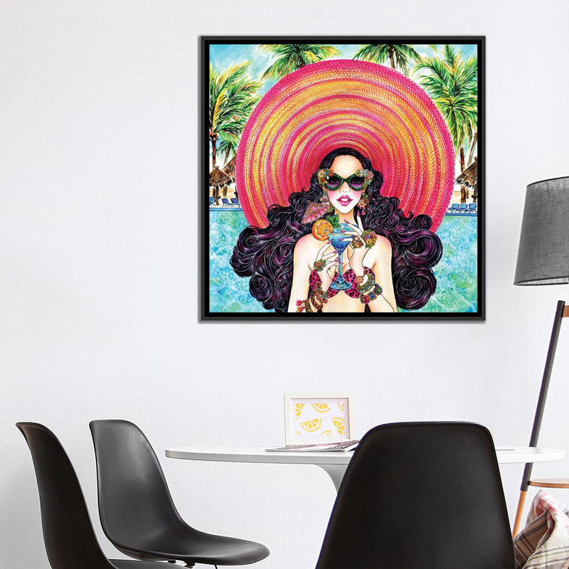 «Palm Hat», impression sur toile, H 18 po x l 18 po x P 1,5 po, Toile avec cadre noir, Pas de tapis