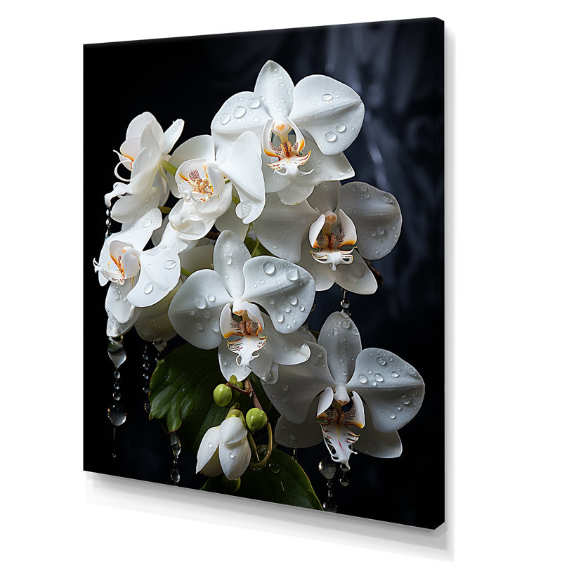 Pétales d'orchidées blanches élégantes sur toile, Toile tendue, H 40 po x l 30 po x P 1,5 po