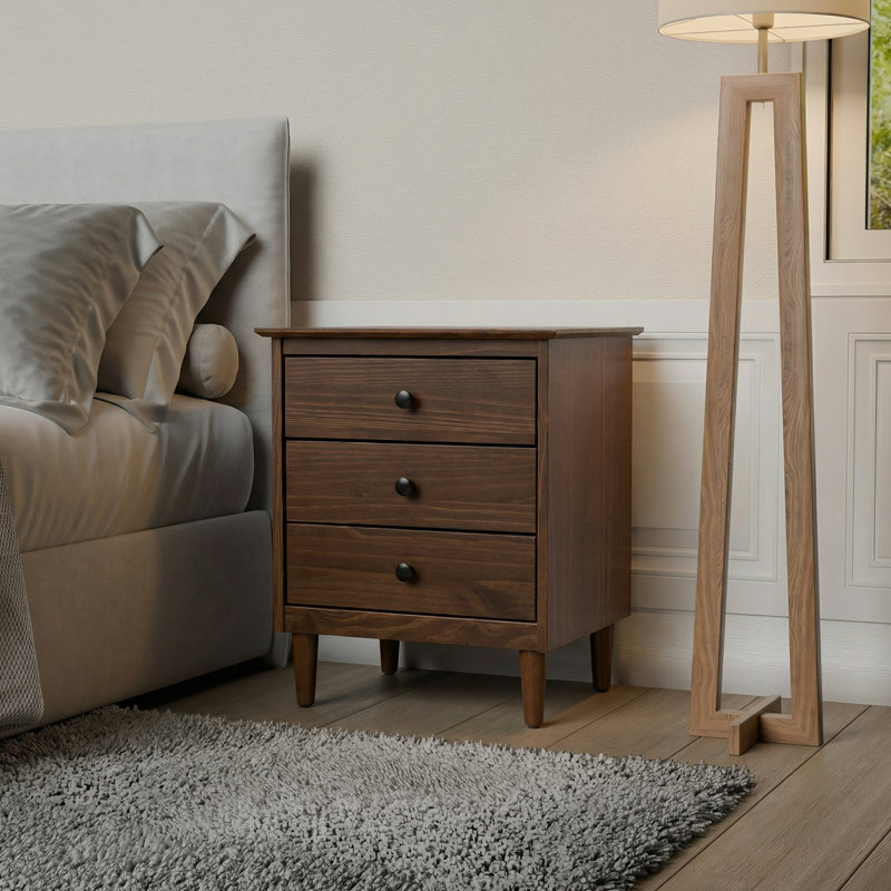 Spencer Three Drawer Solid Wood Nightstand Walnut