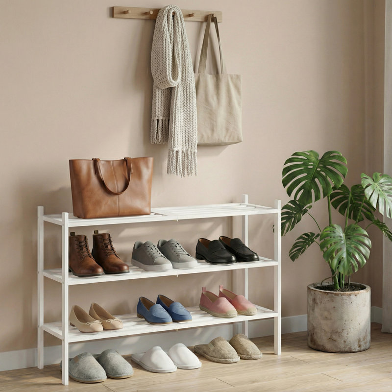 Range-chaussures 3 rangées 16 paires en bambou pour garde-robe, range-chaussures empilable, H 20,2 po x l 27,5 po x P 9,8 po