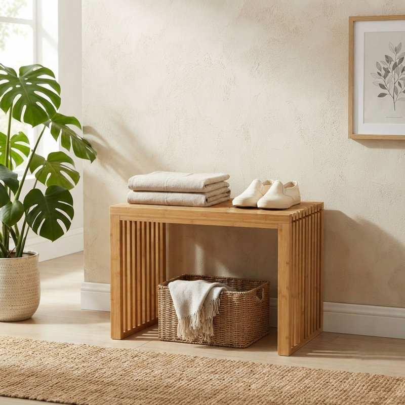 17'' Bamboo Shoe Rack Bench for Entryway
