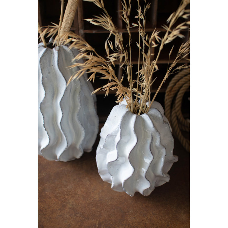  Ceramic Ruffle Vase 14.5"H – Large, White Decorative Vase, 14.5" H x 8.75" W x 8.75" D