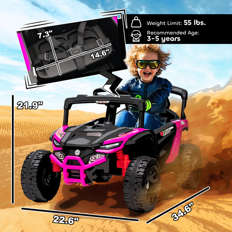 12V Kids Ride On Car Truck, Battery Powered Electric UTV Vehicle with Rear Suspension, Remote Control, LED Lights, Music, Horn for 3-8 Years Boys Girls, Pink
