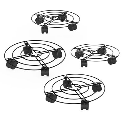 Ensemble de 4 bacs roulants pour plantes roulantes - Support pour plante d'intérieur ou extérieur rond en métal de 12 po avec roues et capacité de 110 lb - Boîtes à fleurs antirouille avec roulettes verrouillables 