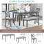 Ensemble de table de salle à manger 6 pièces, table rectangulaire en bois avec 4 chaises rembourrées et un banc, idéal pour les repas en famille et les rassemblements-757674070