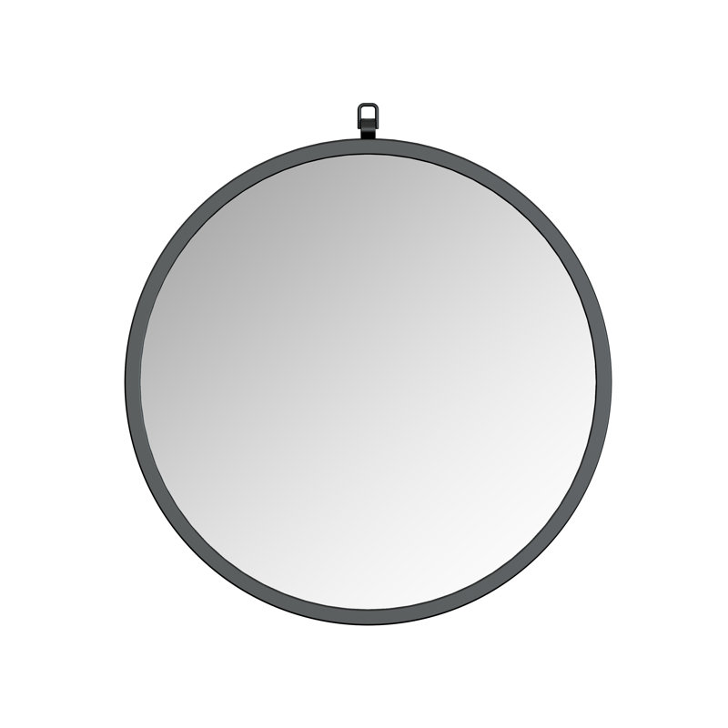 Metal Flat Wall Mirror with Hooks, 24" x 24", Black