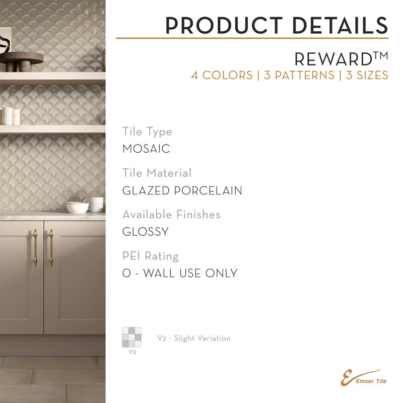 Reward™ Dove 10" x 11" Porcelain Fish Scale Mosaic Tile