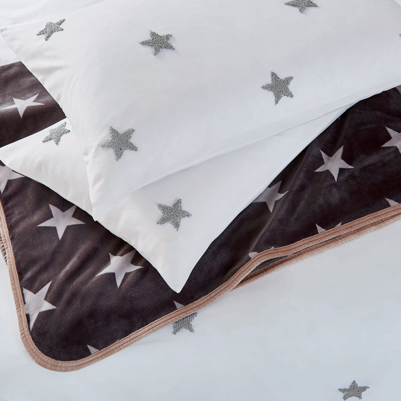 Tufted Star Duvet Cover Set, Super King Duvet Cover + 2 Standard Pillowcases, Silver